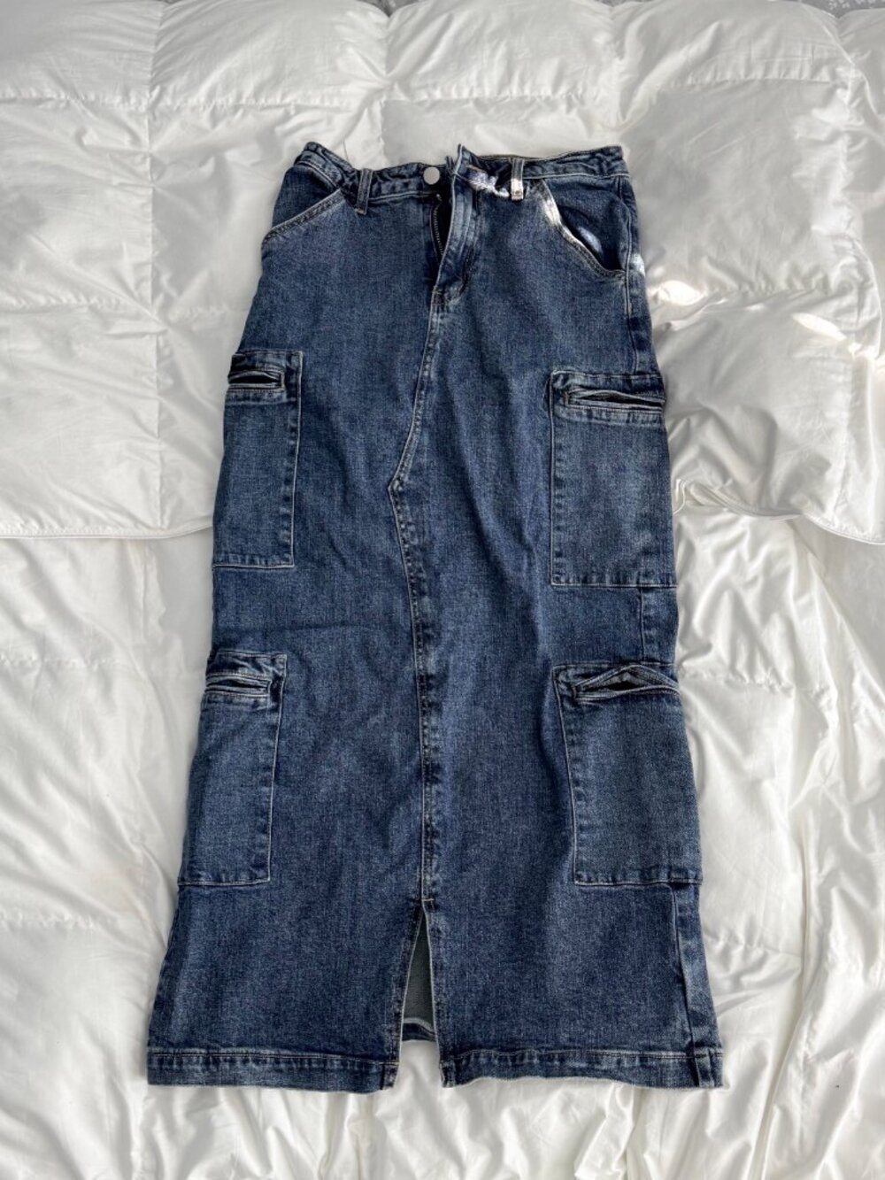 Blue Denim Cargo Maxi Skirt